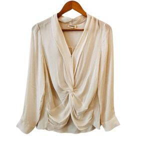 L'AGENCE Womens Mariposa Silk Ivory Blouse Size M Draped Twist Front Luxury